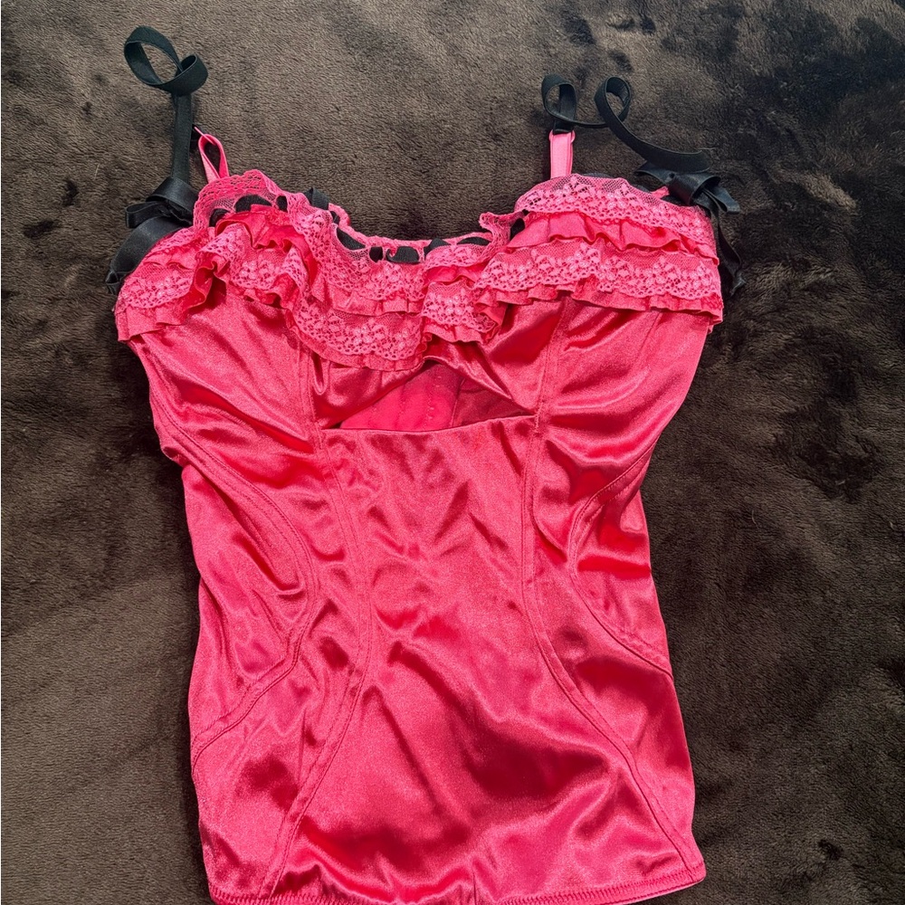 Elegant Pink Lace Trim Women's corset top